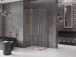 Mexen Velar L Duo stumdomos dušo kabina 100 x 90 cm, skaidri, šlifuotas varis - 871-100-090-02-03-65
