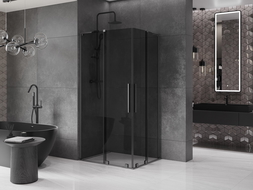 Mexen Velar L Duo stumdoma dušo kabina 90 x 80 cm, grafitas, šlifuotas gun gray - 871-090-080-02-43-66