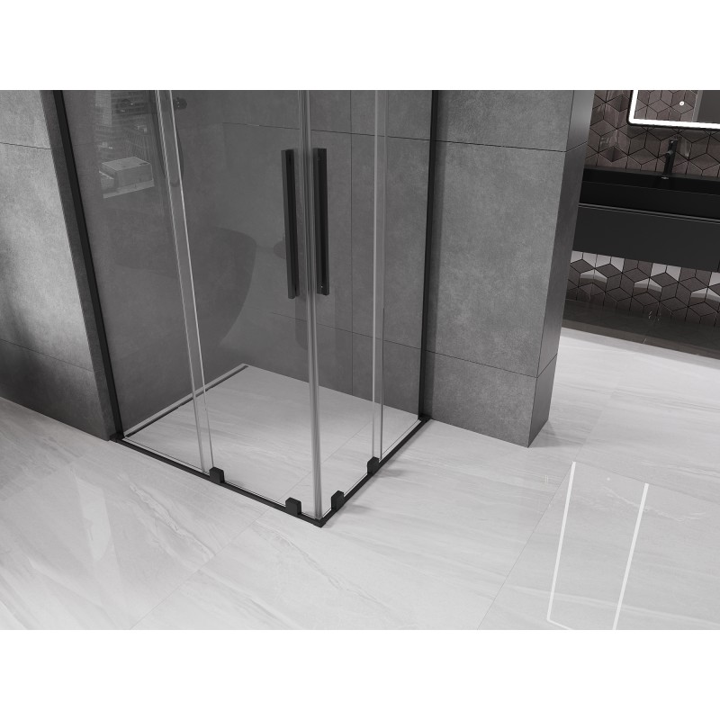Mexen Velar L Dviguba dušo kabina stumdomomis durimis 100 x 90 cm, skaidri, juoda - 871-100-090-02-03-70