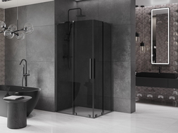 Mexen Velar L Duo slankiojanti dušo kabina 90 x 80 cm, grafitas, gunmetal - 871-090-080-02-43-95