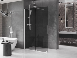 Mexen Velar dušo sienelė slidžiai atidaroma Walk-in 140 x 200 cm, grafitas 8 mm, balta - 871-140-000-43-20