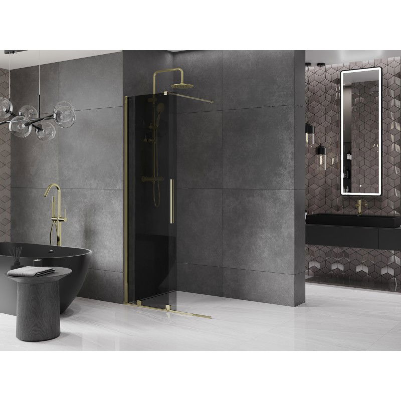 Mexen Velar stumdomoji dušo siena Walk-in 90 x 200 cm, grafitas 8 mm, auksinė - 871-090-000-43-50
