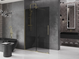 Mexen Velar stumdomas Walk-in dušo skydas 130 x 200 cm, grafitas 8 mm, auksinis - 871-130-000-43-50