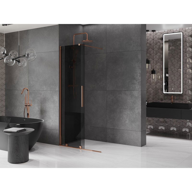 Mexen Velar stumdoma dušo siena Walk-in 85 x 200 cm, grafitas 8 mm, rožinis auksas - 871-085-000-43-60