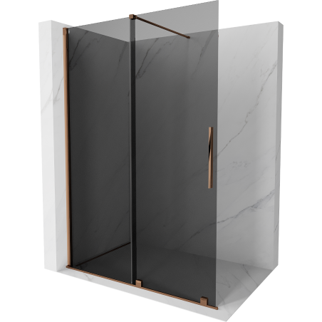 Mexen Velar dušo sienelė nusileidžianti Walk-in 130 x 200 cm, grafitas 8 mm, rožinė auksinė - 871-130-000-43-60