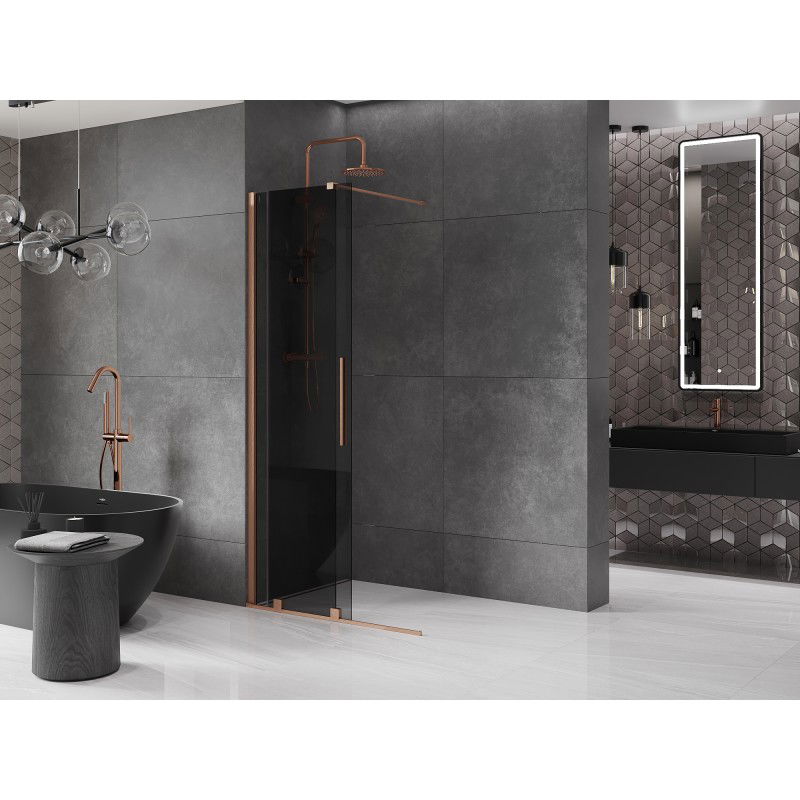 Mexen Velar slankiojanti dušo siena Walk-in 80 x 200 cm, grafitas 8 mm, šlifuotas varis - 871-080-000-43-65
