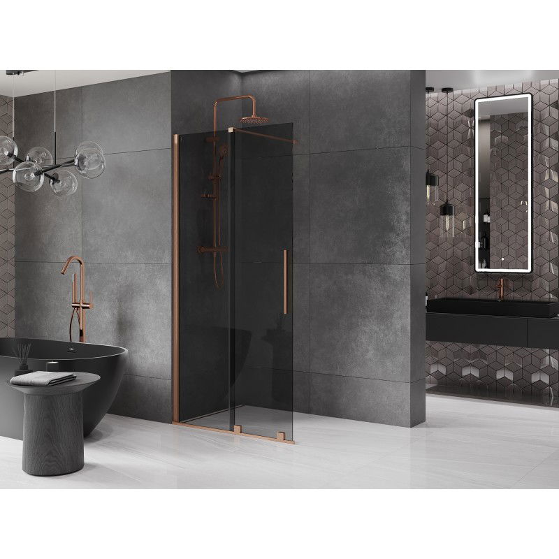 Mexen Velar stumdomoji dušo sienelė Walk-in 85 x 200 cm, grafitas 8 mm, šlifuotas varis - 871-085-000-43-65