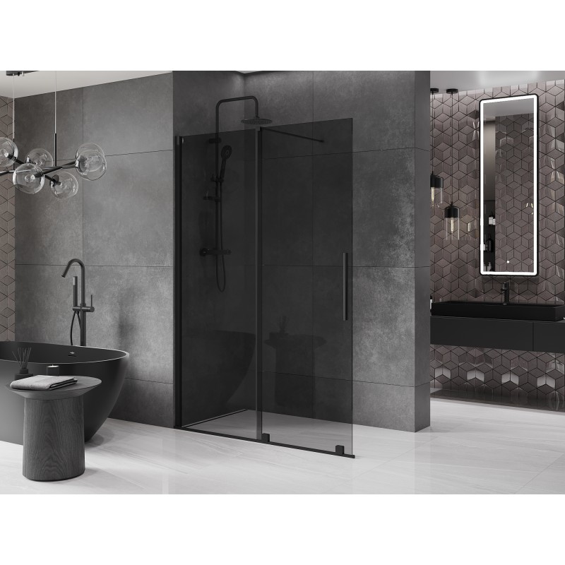Mexen Velar stiklinė dušo sienelė Walk-in 140 x 200 cm, pilka 8 mm, juoda - 871-140-000-43-70