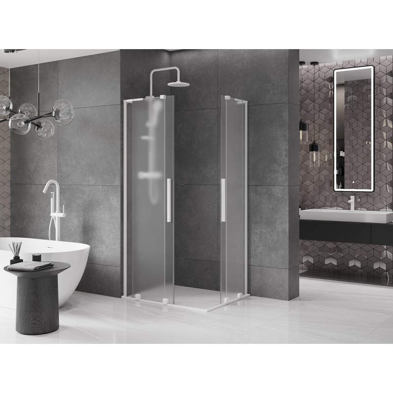 Mexen Velar L Dviguba stumdomoji dušo kabina 90 x 80 cm, matinė, balta - 871-090-080-02-33-20