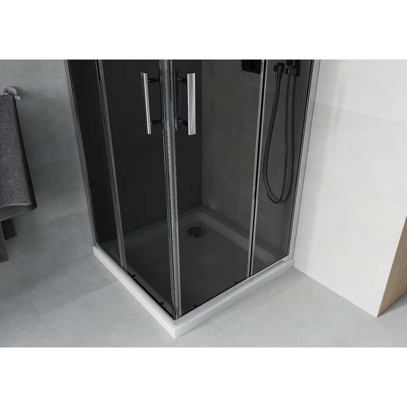 Mexen Rio kvadratinė dušo kabina 70 x 70 cm, grafitas, chromas + plokščias dušo padėklas, baltas - 860-070-070-01-40-4010