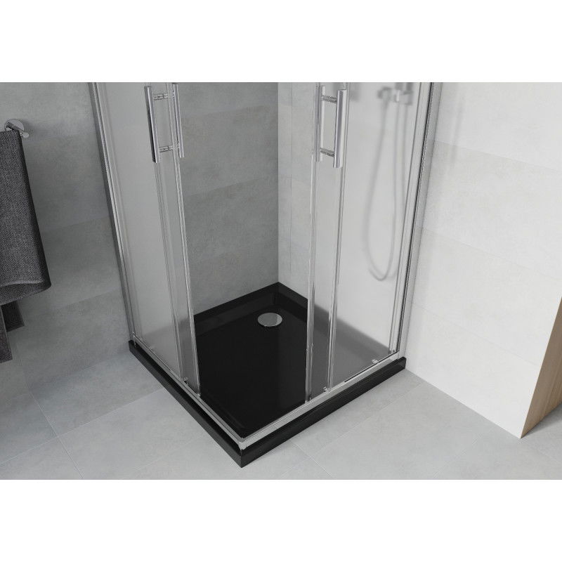 Mexen Rio kvadratinė dušo kabina 80 x 80 cm, matinis stiklas, chromas + plokščias padėklas, juodas - 860-080-080-01-30-4070