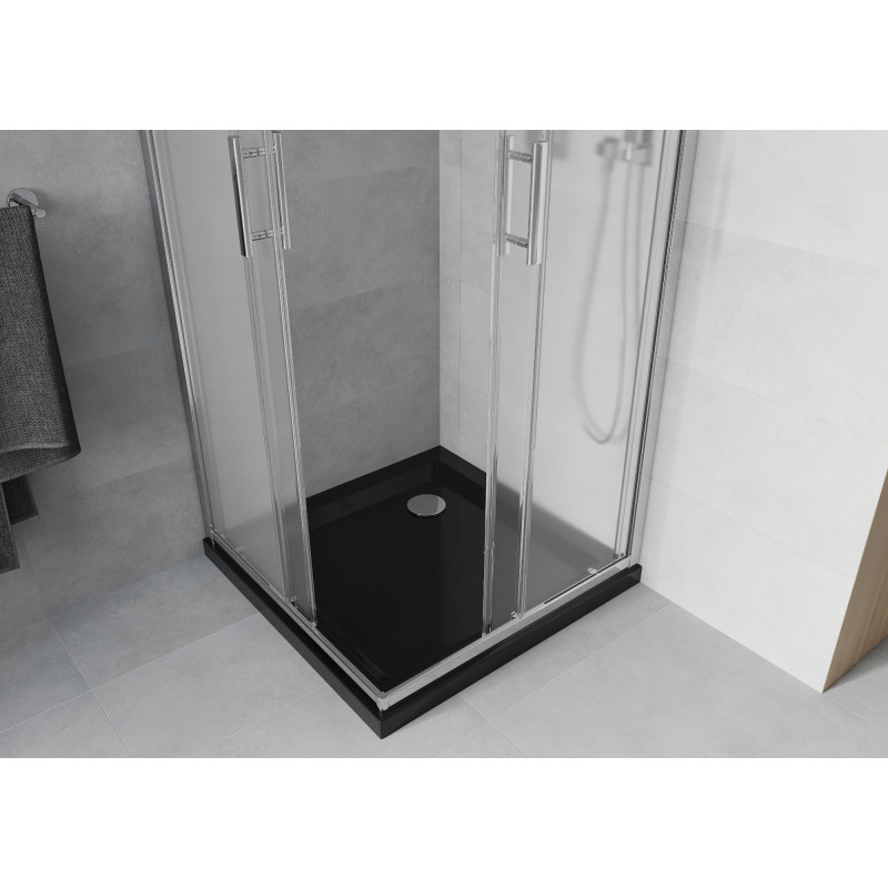Mexen Rio kvadratinė dušo kabina 90 x 90 cm, matinis, chromas + plokščias padėklas, juodas - 860-090-090-01-30-4070