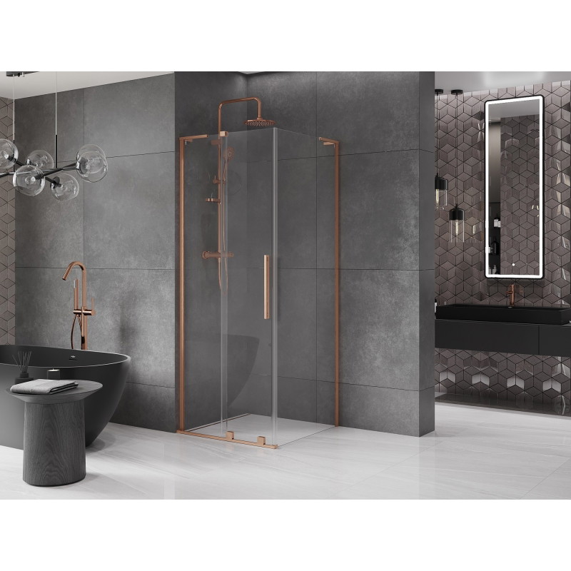 Mexen Velar L stumdoma dušo kabina 90 x 90 cm, skaidri, šlifuotas varis - 871-090-090-03-65