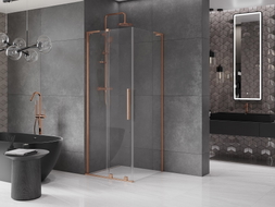 Mexen Velar L stumdoma dušo kabina 90 x 90 cm, skaidri, šlifuotas varis - 871-090-090-03-65
