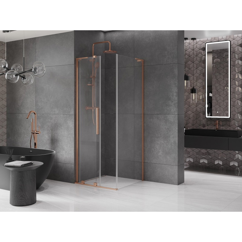 Mexen Velar L stumdoma dušo kabina 90 x 90 cm, skaidri, šlifuotas varis - 871-090-090-03-65