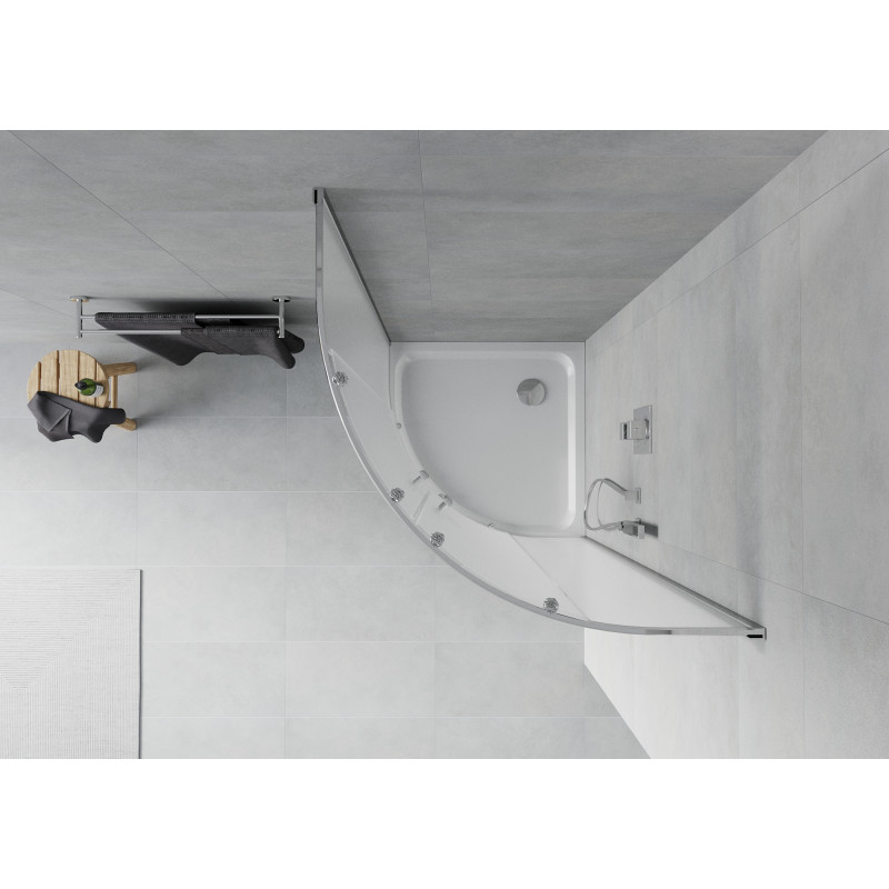 Mexen Rio pusapvalė dušo kabina 80 x 80 cm, matinė, chromas + Flat dušo padėklas, baltas - 863-080-080-01-30-4110