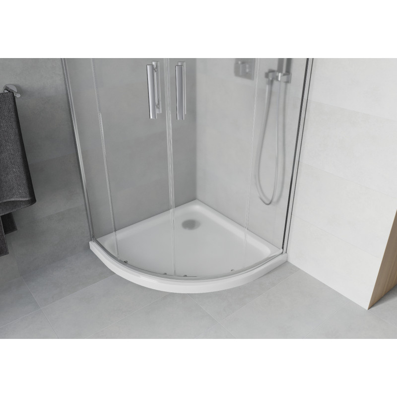Mexen Rio pusapvalė dušo kabina 80 x 80 cm, matinė, chromas + Flat dušo padėklas, baltas - 863-080-080-01-30-4110
