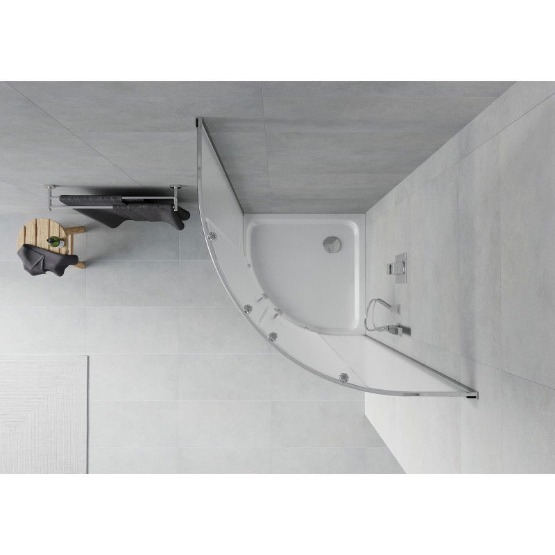 Mexen Rio pusapvalė dušo kabina 90 x 90 cm, matinė, chromas + Flat padėklas, baltas - 863-090-090-01-30-4110