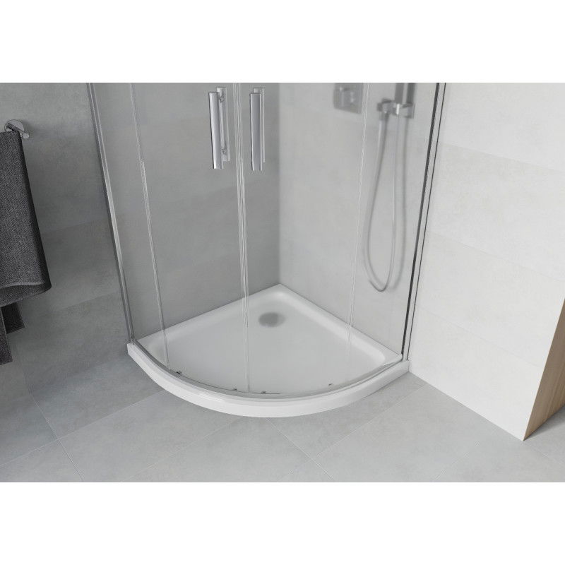Mexen Rio pusapvalė dušo kabina 90 x 90 cm, matinė, chromas + Flat padėklas, baltas - 863-090-090-01-30-4110