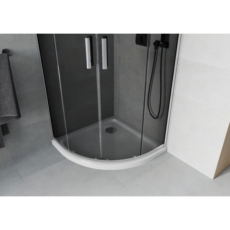 Mexen Rio pusapvalė dušo kabina 80 x 80 cm, grafitas, chromas + plokščias padėklas, baltas - 863-080-080-01-40-4110