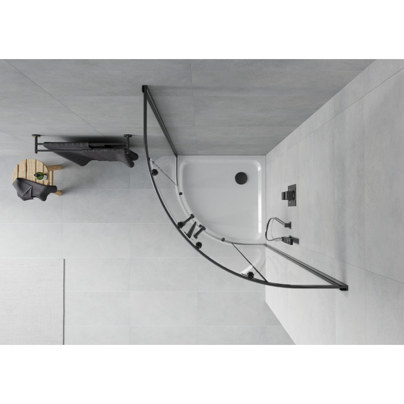 Mexen Rio pusapvalė dušo kabina 90 x 90 cm, skaidri, juoda + Flat padėklas, baltas - 863-090-090-70-00-4110B