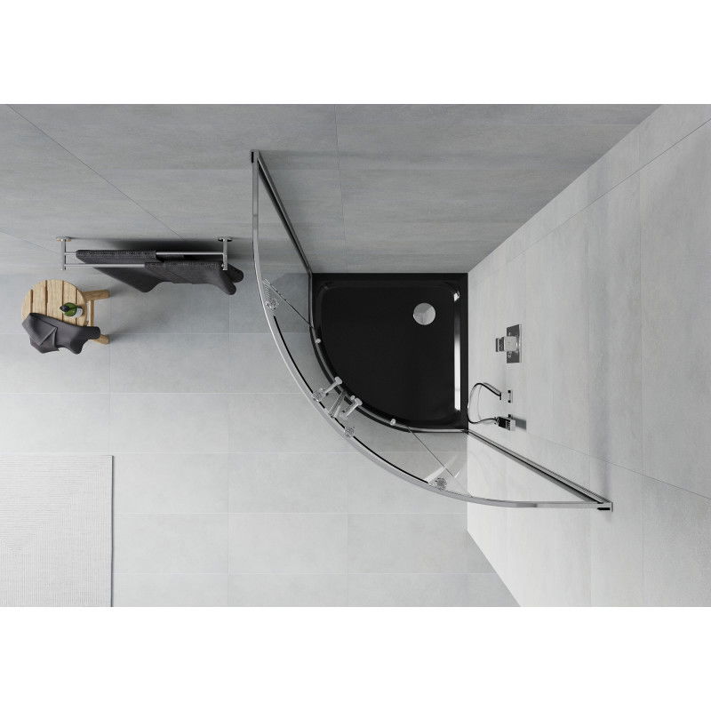 Mexen Rio pusapvalė dušo kabina 80 x 80 cm, skaidri, chromuota + plokščias padėklas, juodas - 863-080-080-01-00-4170