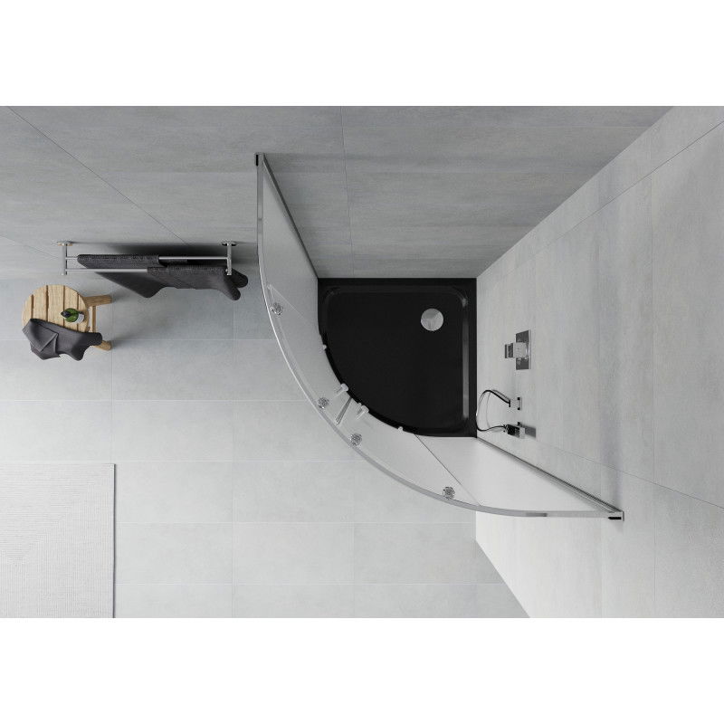 Mexen Rio pusapvalė dušo kabina 80 x 80 cm, matinė, chromuota + Flat padėklas, juodas - 863-080-080-01-30-4170