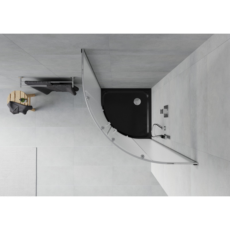 Mexen Rio pusapvalė dušo kabina 80 x 80 cm, matinė, chromuota + juodas Flat padėklas - 863-080-080-01-30-4170