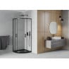 Mexen Rio pusapvalė dušo kabina 90 x 90 cm, skaidri, juoda + padėklas Flat, juodas - 863-090-090-70-00-4170B
