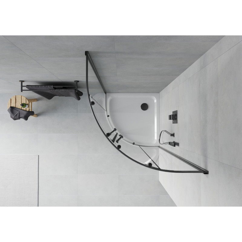 Mexen Rio pusapvalė dušo kabina 80 x 80 cm, permatoma, juoda + Flat dušo padėklas, baltas - 863-080-080-70-00-4110B