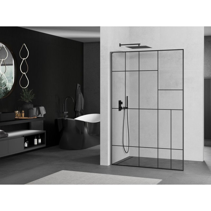 Mexen Kioto L dušo siena Walk-in 90 x 200 cm, juodas raštas, gun metal - 800-090-103-95-78