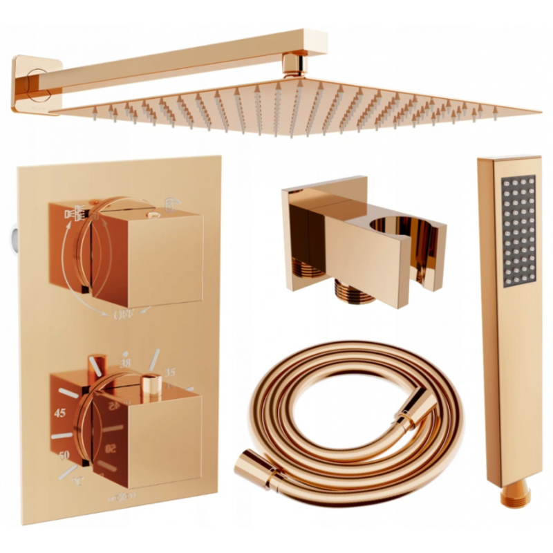 Mexen Cube DR02 paslėptas dušo komplektas su 30 cm lietaus dušu, rožinis auksas - 77502DR0230-60