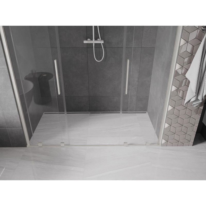 Mexen Velar Duo slankiojančios dušo durys 200 cm, permatomos, šlifuotas nikelis - 871-200-000-02-97