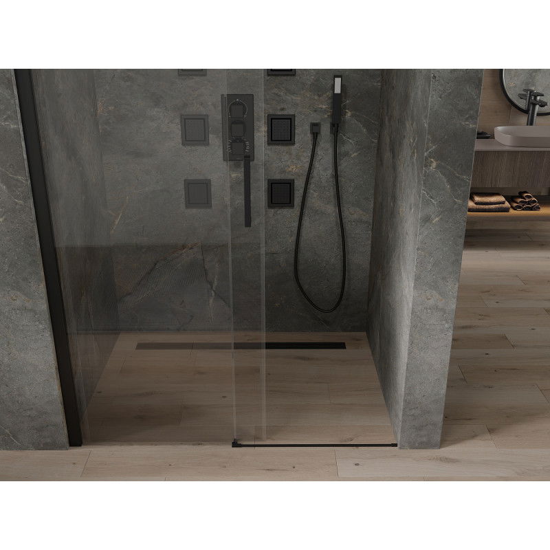 Mexen Omega stumdomosios dušo durys 110 cm, permatomos, juodos - 825-110-000-70-00