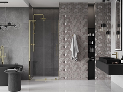 Mexen Velar L stumdomos dušo durys 120 cm, permatomos, auksinės - 871-120-003-01-50