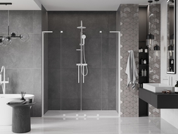 Mexen Velar L Duo stumdomos dušo durys 200 cm, permatomos, baltos - 871-200-003-02-20