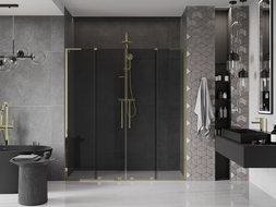 Mexen Velar L Duo 180 cm slankiojamos dušo durys, grafito spalvos, auksinės - 871-180-003-42-50