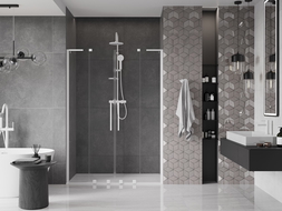 Mexen Velar L Duo stumdomos dušo durys 160 cm, permatomos, baltos - 871-160-003-02-20