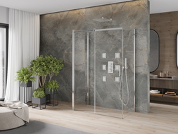 Mexen Omega trijų sienų dušo kabina, stumdomos durys 140 x 80 cm, permatomas, chromas - 825-140-080-01-00-3S