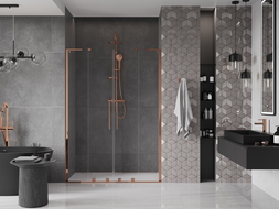 Mexen Velar L Duo stumdomos dušo durys 160 cm, skaidrios, rožinis auksas - 871-160-003-02-60