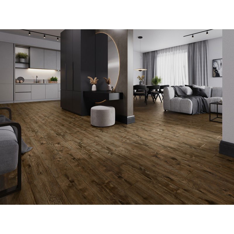 Mexen Orange Beach vinilinių SPC 6,5 mm plokščių pavyzdys, IXPE 1,5 mm pagrindas, 4 V grioveliai, graikinis riešutas