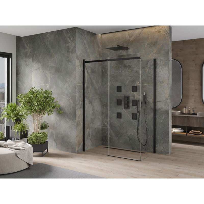 Mexen Omega stumdomomis durimis dušo kabina 130 x 70 cm, skaidri, juoda - 825-130-070-70-00