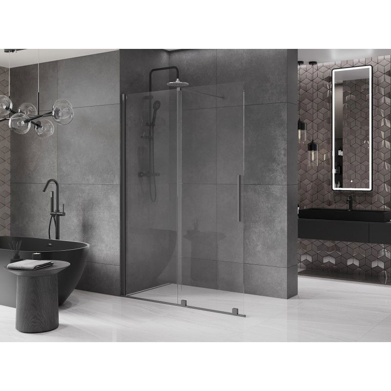 Mexen Velar stiklinė slanki dušo pertvara Walk-in 130 x 200 cm, skaidri 8 mm, gun metal - 871-130-000-03-95
