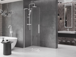 Mexen Velar L stumdomos dušo durys Walk-in 90 x 200 cm, skaidrus 8 mm, balta - 871-090-003-03-20