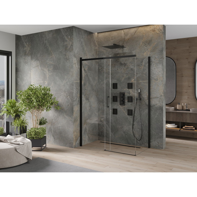 Mexen Omega stumdomoji dušo kabina 160 x 90 cm, permatomas, juoda - 825-160-090-70-00