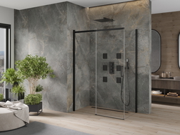 Mexen Omega stumdomoji dušo kabina 160 x 90 cm, permatomas, juoda - 825-160-090-70-00