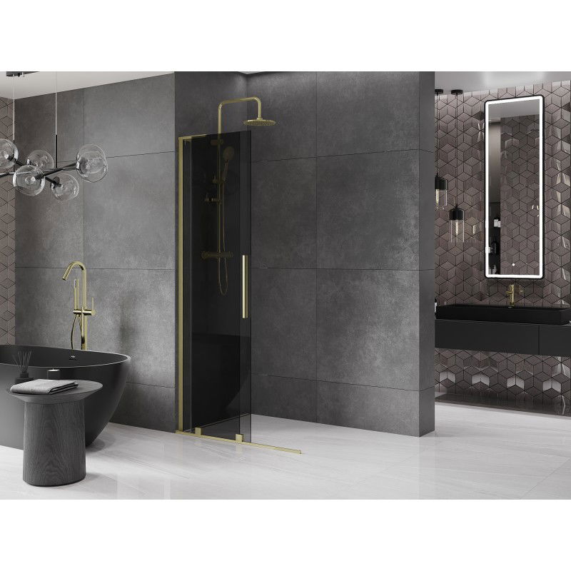 Mexen Velar L slankioji dušo siena Walk-in 90 x 200 cm, grafitas 8 mm, auksinis šlifuotas - 871-090-003-43-55