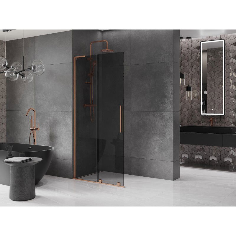 Mexen Velar L stumdomoji dušo siena Walk-in 120 x 200 cm, grafitas 8 mm, šlifuotas varis - 871-120-003-43-65