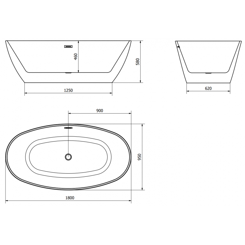 Mexen Eris laisvai pastatoma vonia 180 x 95 cm, balta/juoda, vario šepetys - 53441809575-65