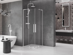 Mexen Velar L Duo stumdomos dušo kabinos 90 x 90 cm, permatoma, balta - 871-090-090-02-03-20